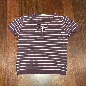 Vintage striped purple short top, purple and white striped